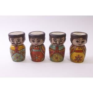 70s Vintage, Golda, Pen Stand, Lot, People Figures, Carved, Painted, Brush Hold